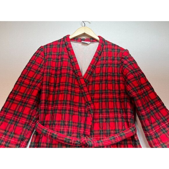 Vintage Lorraine Womens Robe Large Red Plaid Wrap Quilted Belted Retro Flannel - Picture 3 of 13
